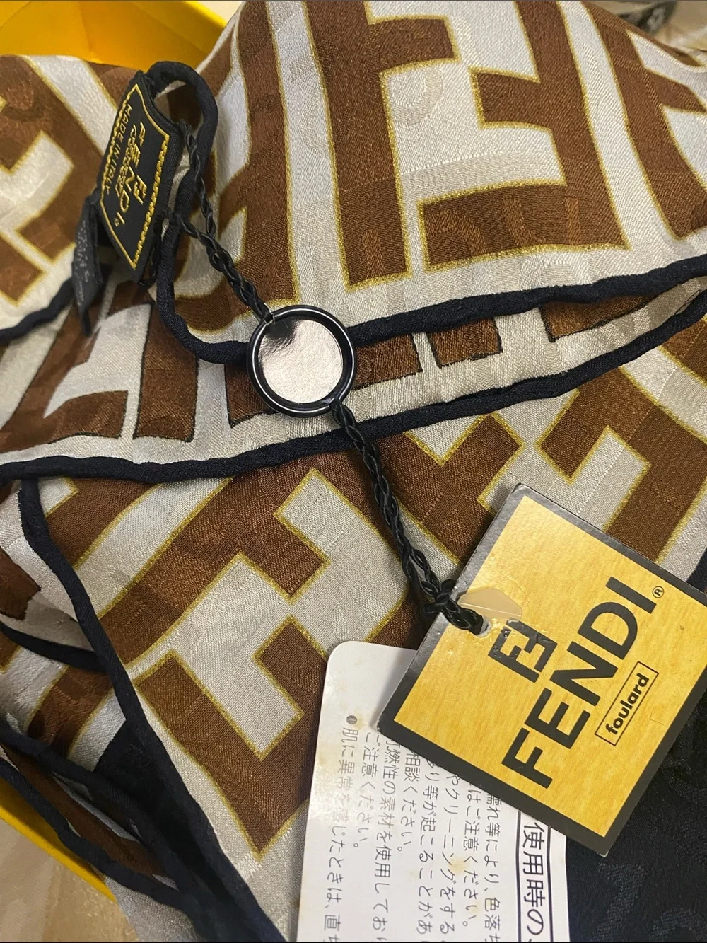 Fendi exclusive Black Scarf with Yellow Outlined 'FF' Logo limited edition NWB - Picture 10 of 11